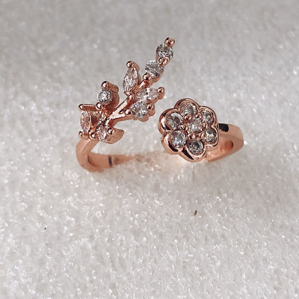 Rose Gold CZ Leaf Flower Ring