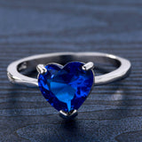 Sapphire-Blue Heart CZ Solitaire Ring
