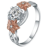 Round CZ Two-Tone Flower Side Ring