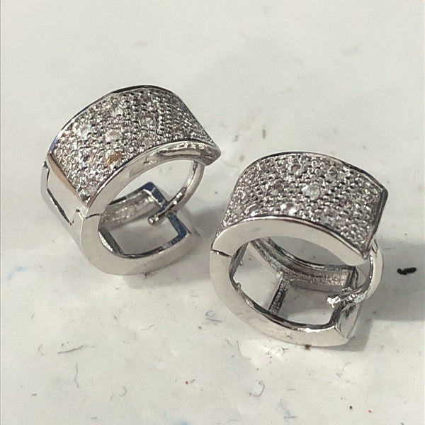 Wide Pavé CZ Huggie Hoop Earrings