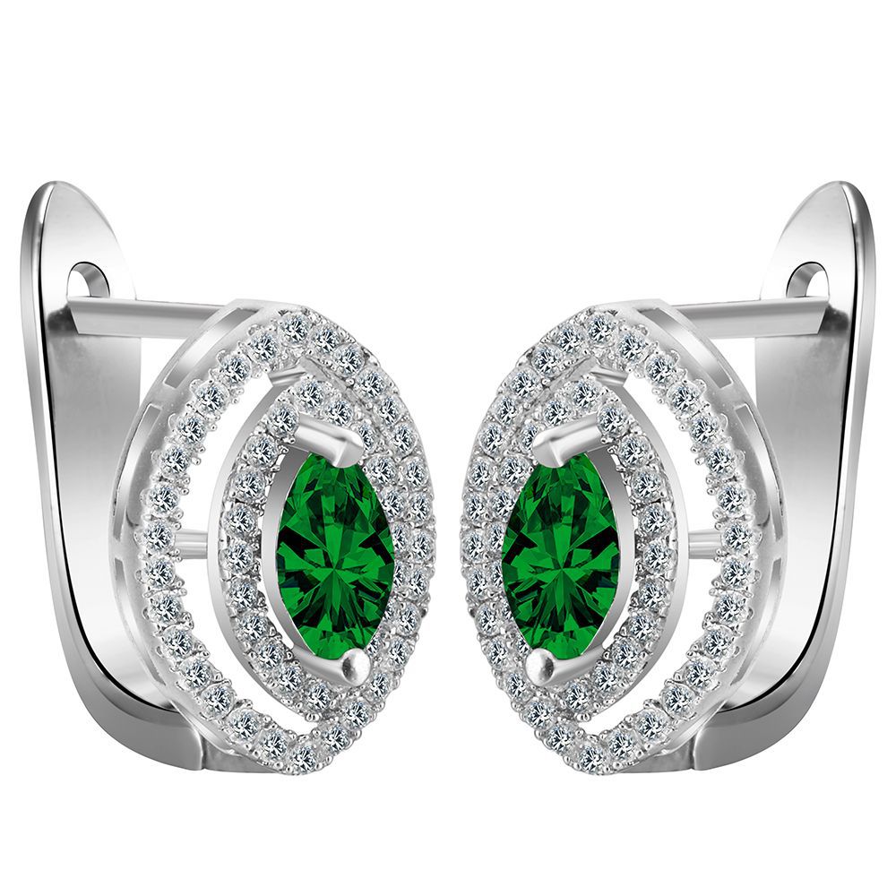 Green Marquise CZ Double-Halo Leverback Earrings