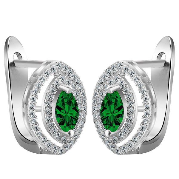 Green Marquise CZ Double-Halo Leverback Earrings