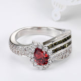 Ruby-Red Pear CZ Halo Crossover Ring