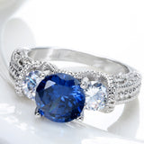 Sapphire-Blue Round CZ Three-Stone Ring