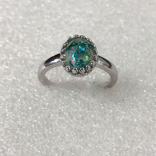 Green Opal-Look Crown Bezel Ring