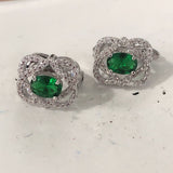 Green Oval CZ Woven Halo Leverback Earrings