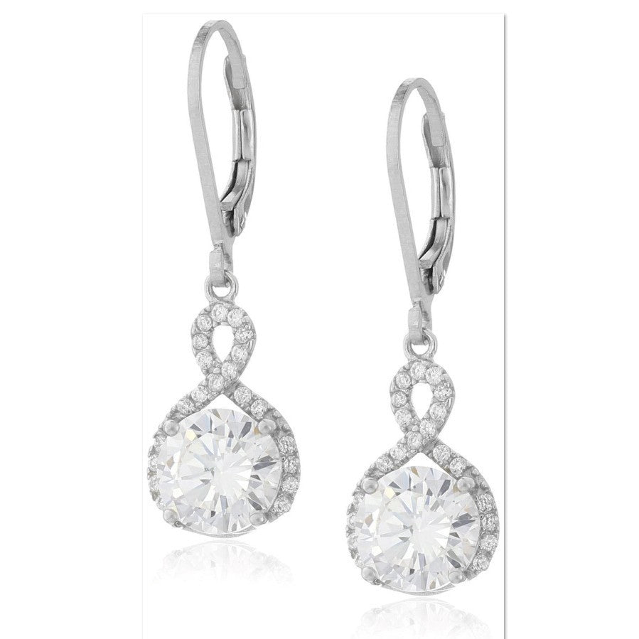 Clear CZ Infinity Halo Drop Earrings