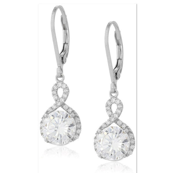 Clear CZ Infinity Halo Drop Earrings