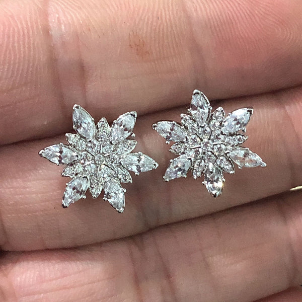 Clear Marquise CZ Snowflake Stud Earrings