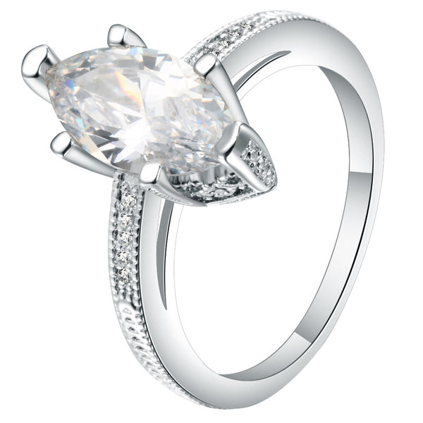Marquise CZ Solitaire Pavé Band Ring