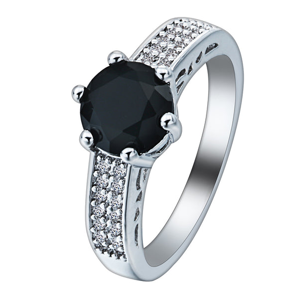 Black Round CZ Solitaire Pave Ring