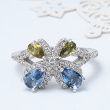 Blue and Yellow Pear CZ Butterfly Ring