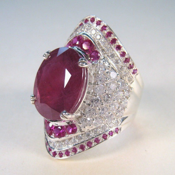 Ruby-Red Oval CZ Asymmetric Cocktail Ring