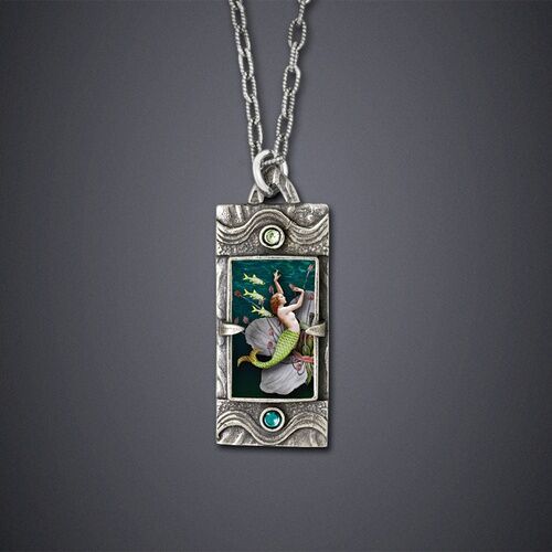 Mermaid Rectangle Pendant Necklace