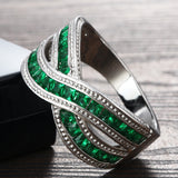 Emerald-Green Channel CZ Crossover Ring