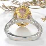 Peach Oval CZ Gold Halo Two-Tone Ring