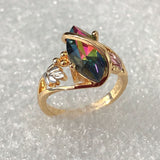 Rainbow Marquise CZ Gold Leaf Ring