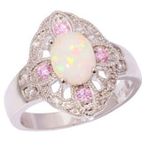 Opal-Look Oval Pink CZ Filigree Ring