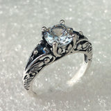 Round CZ Antiqued Scroll Solitaire Ring