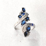 Sapphire-Blue Oval CZ Cascade Bypass Ring
