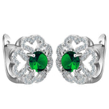 Green CZ Heart-Petal Clover Leverback Earrings