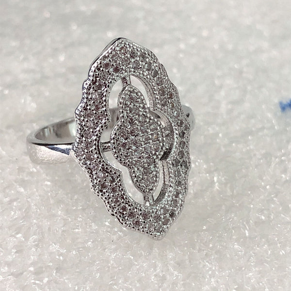 Pavé CZ Quatrefoil Openwork Shield Ring