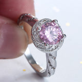 Pink Round CZ Swirl Halo Ring