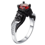 Ruby-Red CZ Black Skull Crown Ring