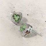 Aqua Heart CZ Halo Stud Earrings