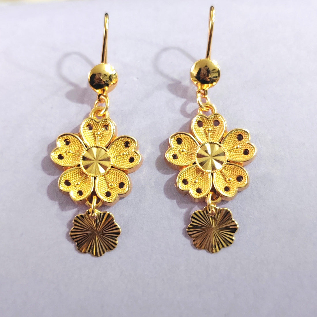 Flower Medallion Fan Charm Drop Earrings
