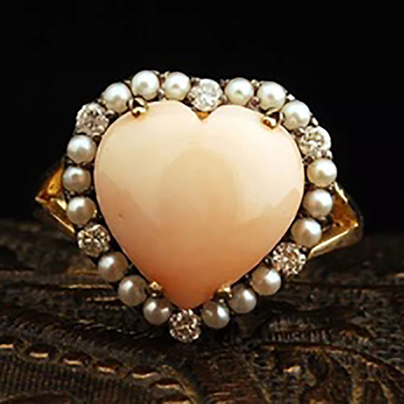Peach Heart Cabochon Pearl-Look Halo Ring