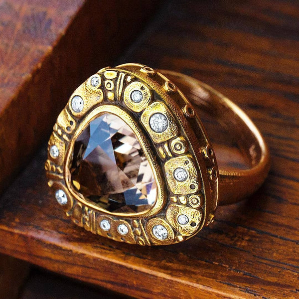 Champagne Trillion CZ Studded Bezel Ring