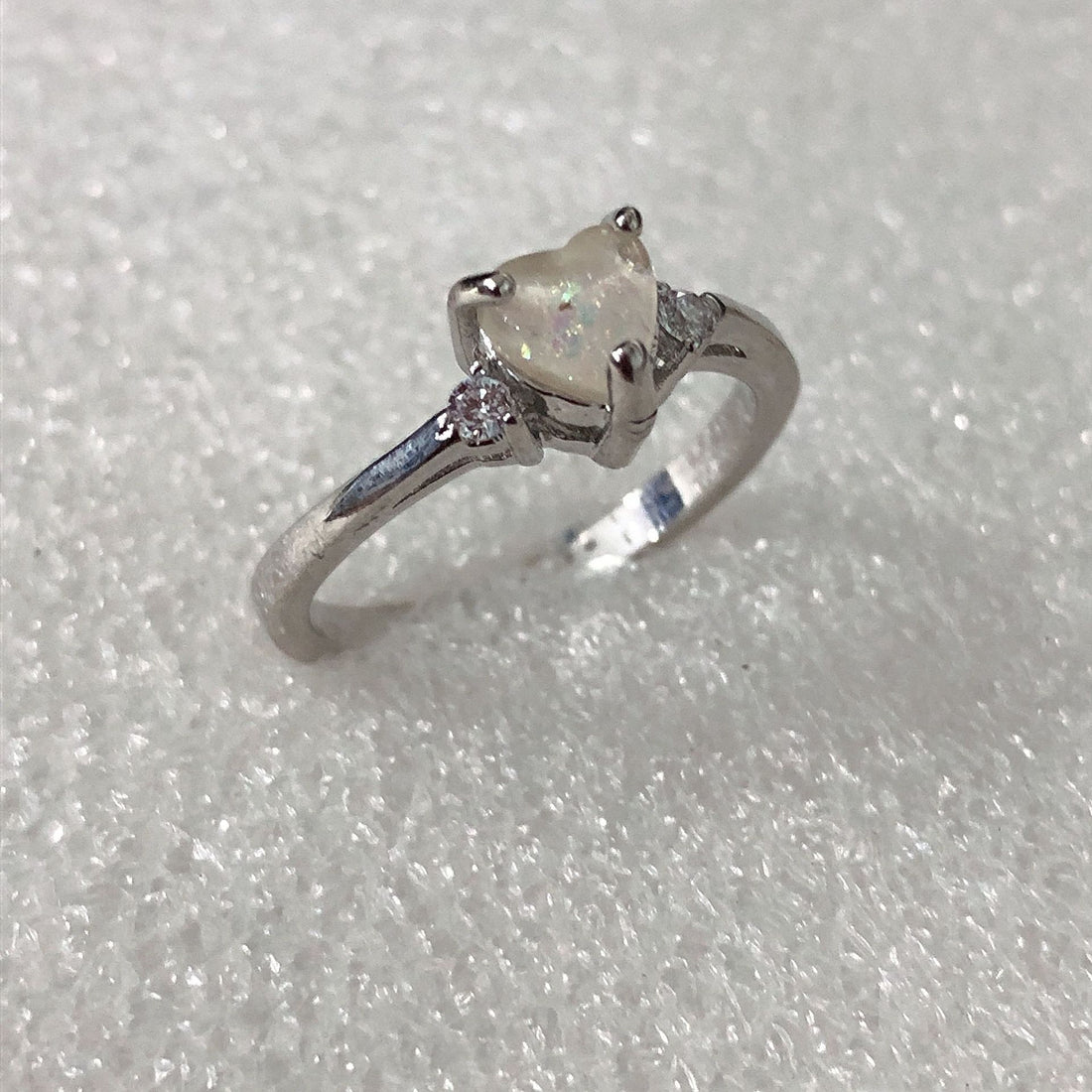 Opal-Look Heart Solitaire Thin Band Ring