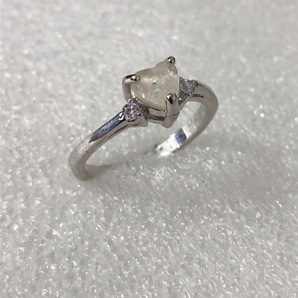 Opal-Look Heart Solitaire Thin Band Ring