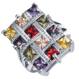 Multicolor Princess CZ Lattice Grid Ring