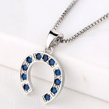 Sapphire-Blue CZ Horseshoe Pendant Necklace
