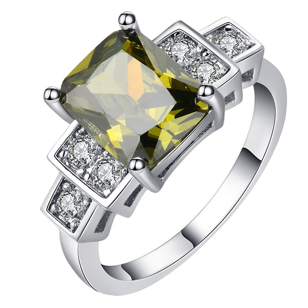 Olive Emerald-Cut CZ Three-Stone Ring