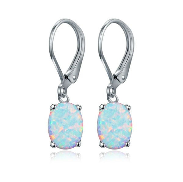 Opal-Look Oval Leverback Drop Earrings