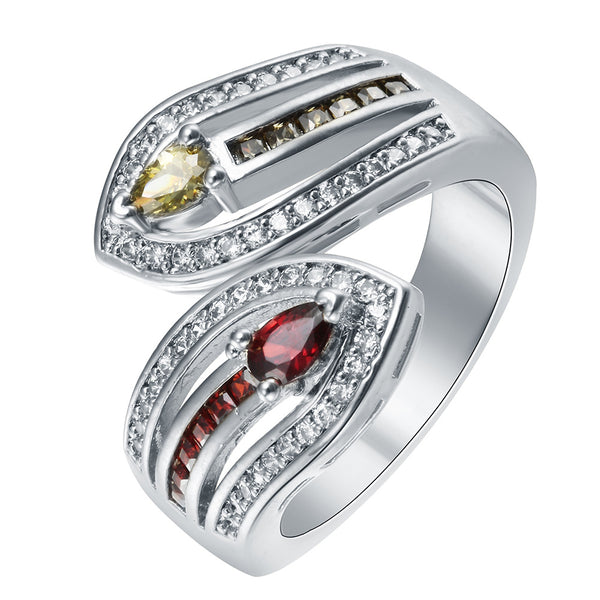 Yellow-Red Marquise CZ Snake Wrap Ring