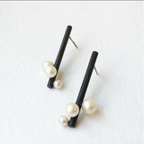 Black Bar Pearl-Look Stud Earrings