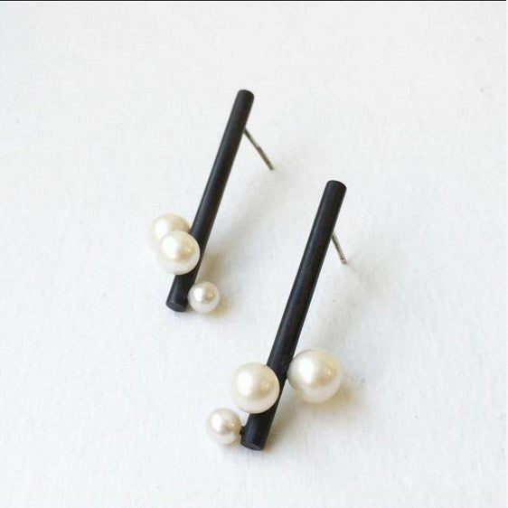 Black Bar Pearl-Look Stud Earrings