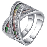 Multicolor Baguette CZ Triple Crossover Ring