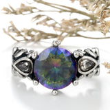 Rainbow Mystic Round CZ Antique Scroll Ring