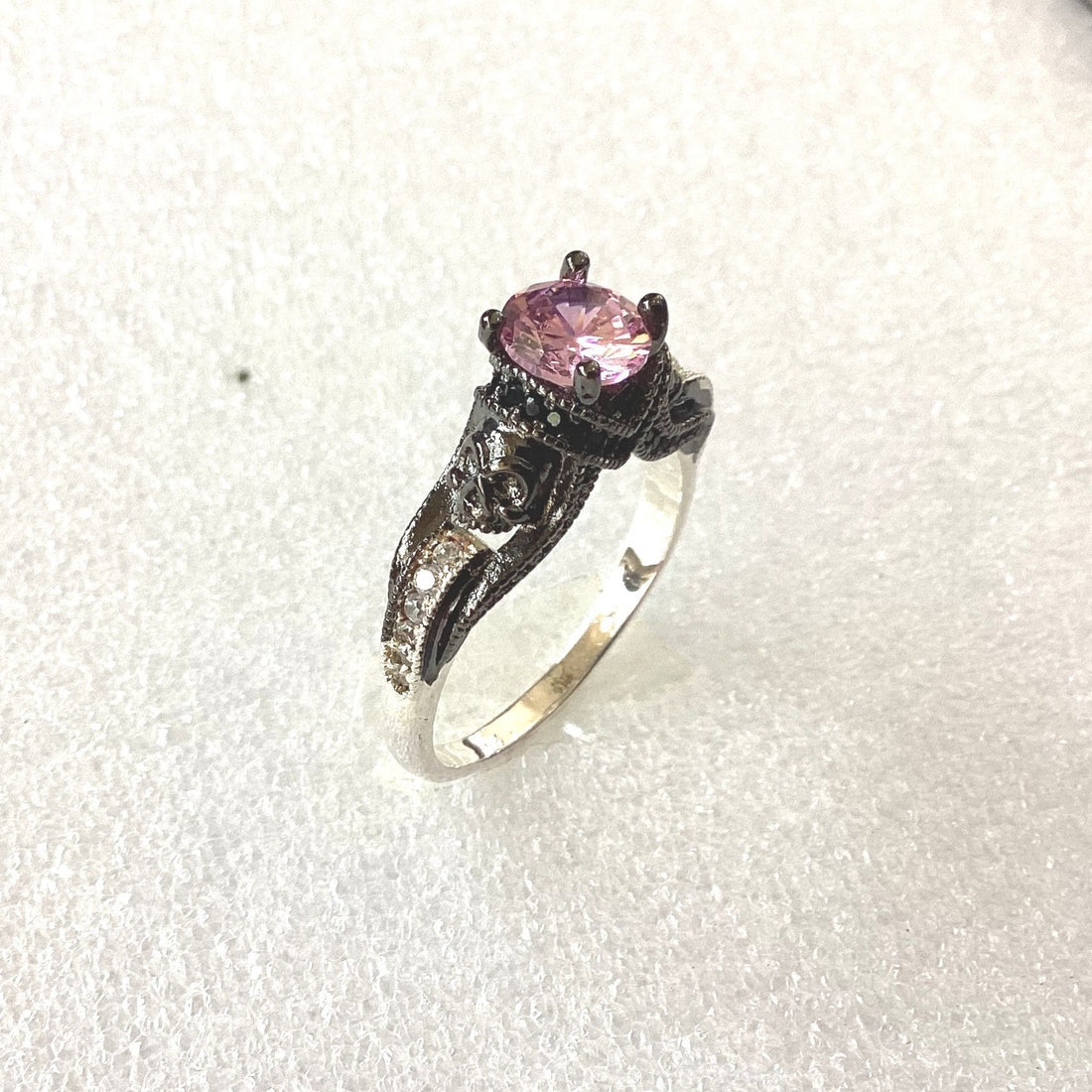 Pink CZ Black Vine Engagement Ring
