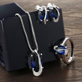 Sapphire-Blue Oval CZ Swirl Jewelry Set