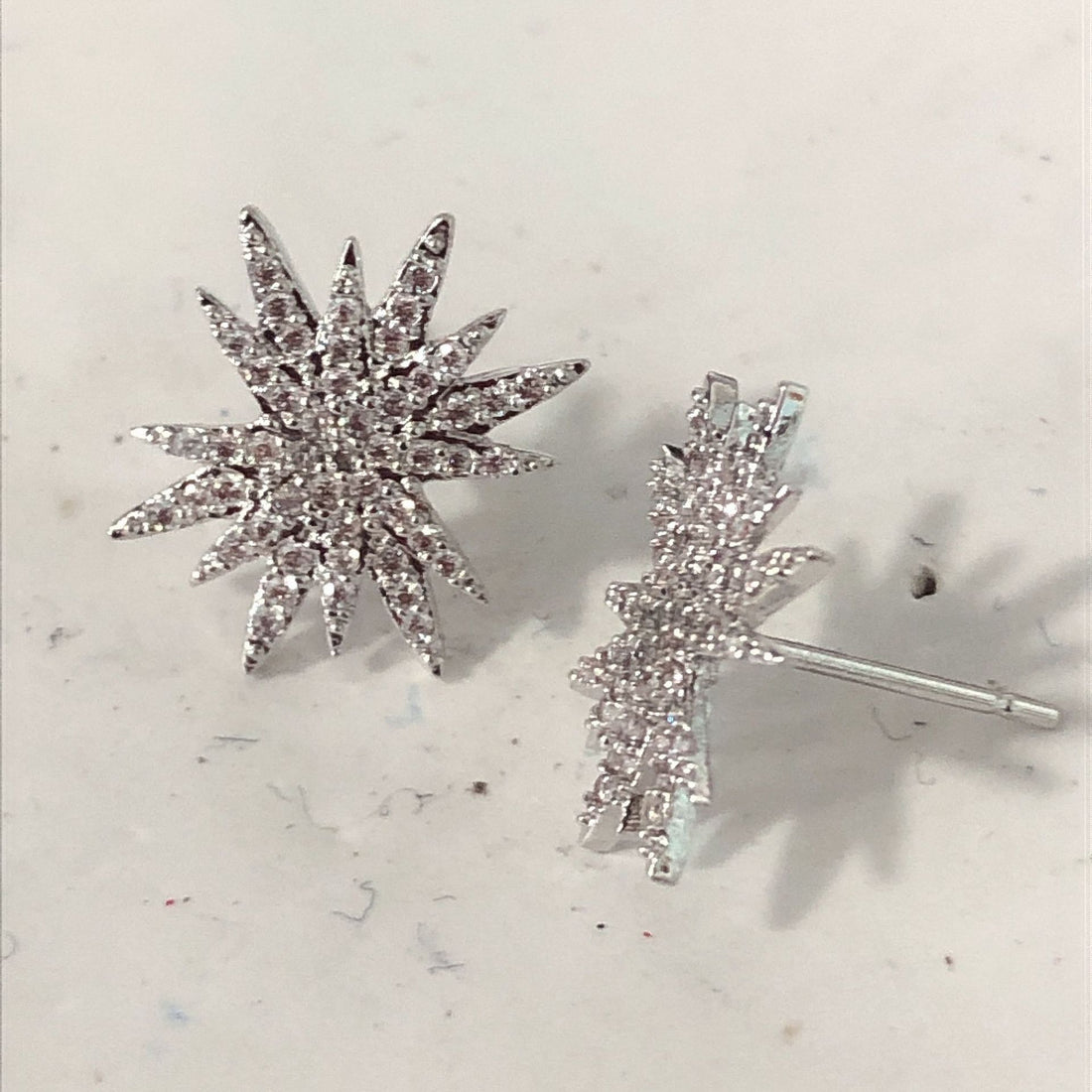 Clear CZ Starburst Stud Earrings