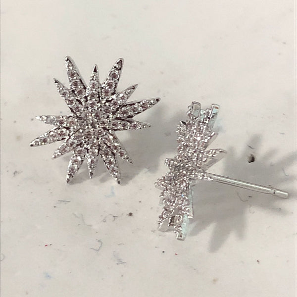 Clear CZ Starburst Stud Earrings