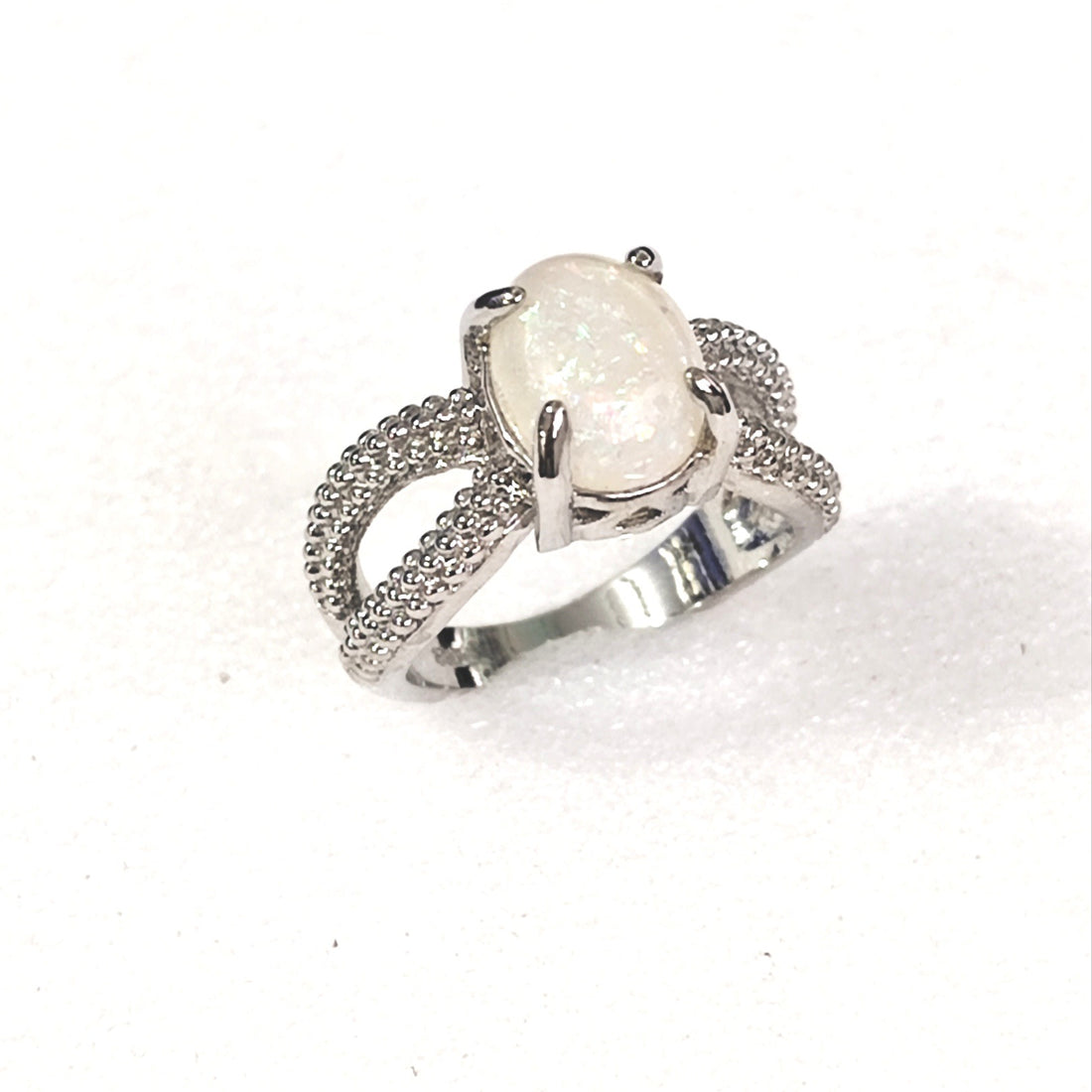 Opal-Look Oval Split Pavé Shank Ring