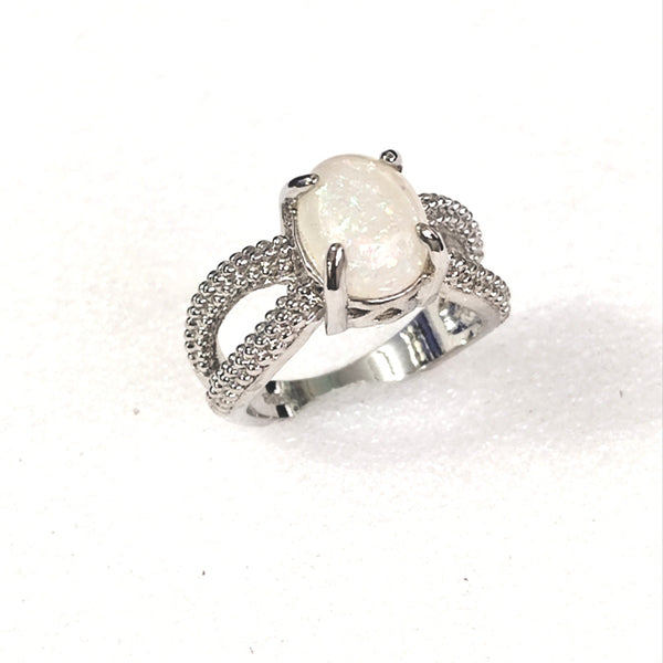 Opal-Look Oval Split Pavé Shank Ring