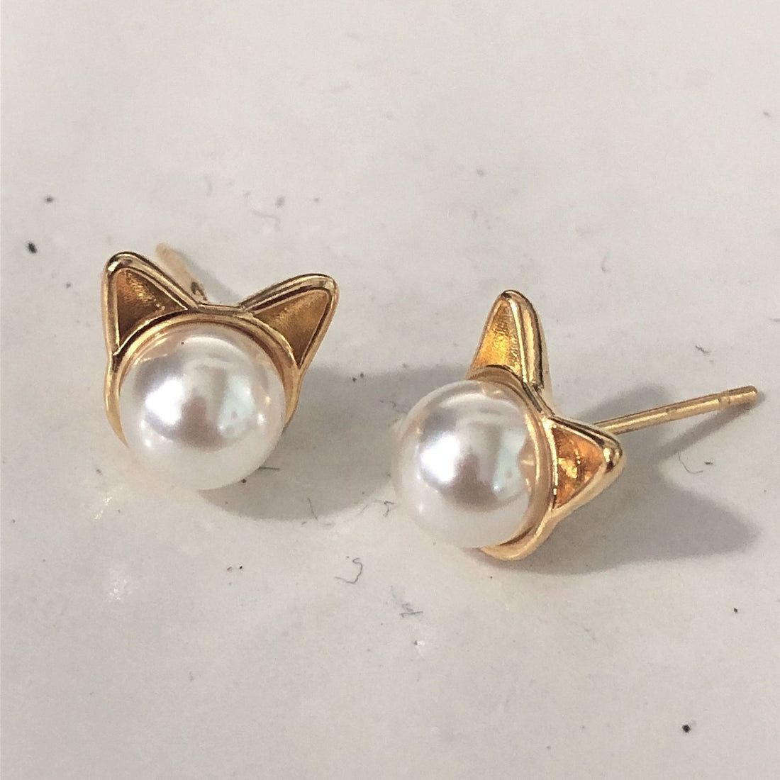 Pearl-Look Cat Ear Stud Earrings